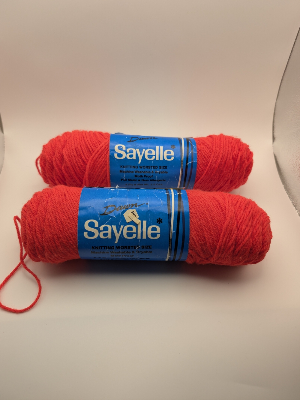 Vtg Dawn Sayelle Yarn LOT of 2 Skeins New Flame Red 100% Orlon Acrylic